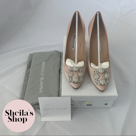 NIB Manolo Blahnik Hangisi 90 Satin Pumps 37 Nude - Picture 2 of 9